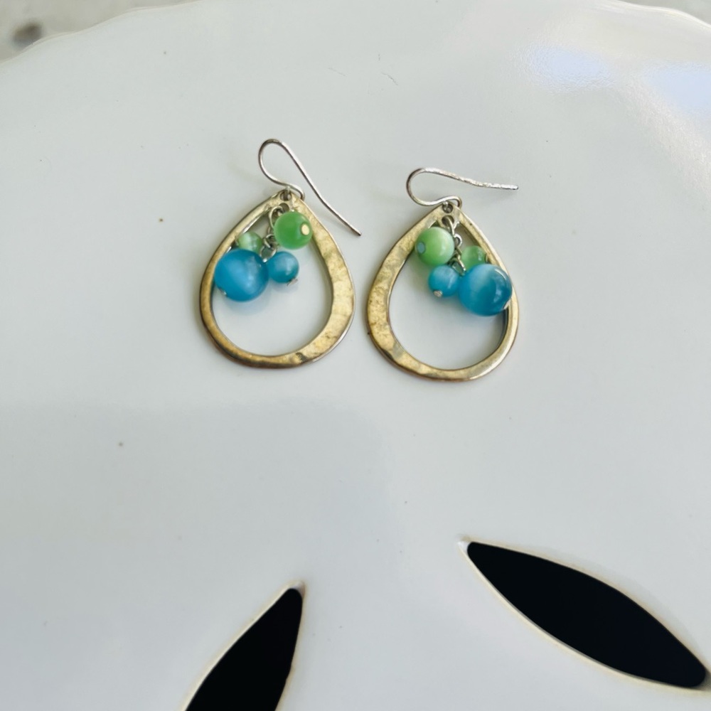 Sterling Silver Plated Drop Earrings W/ Colored Stone Beads